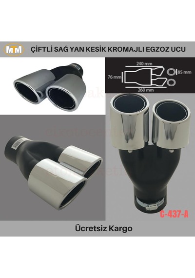 Carmind Çiftli Sağ Yan Kesik Kromajlı Egzoz Ucu C437-a