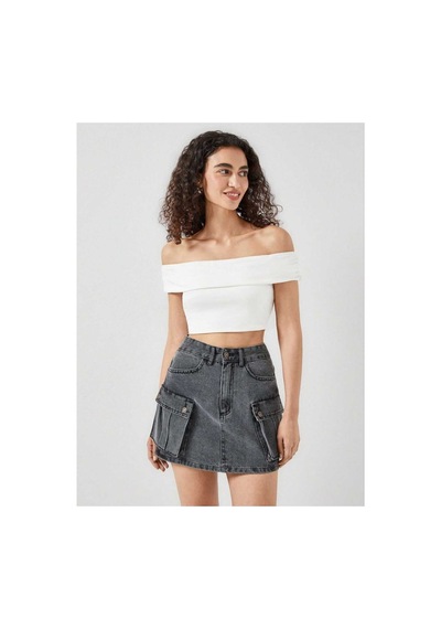 Kene Jeans Kargo Cepli Kısa Kar Siyah Etek Kar Siyah