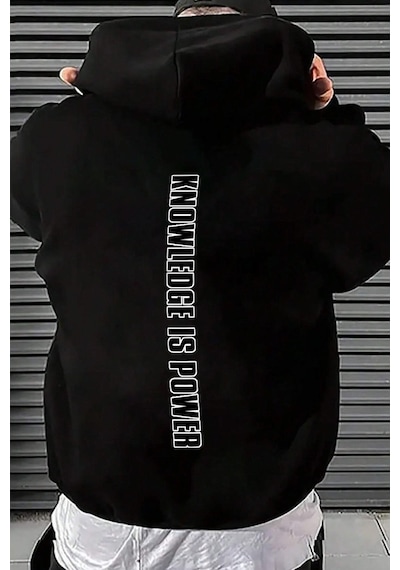 Uyguntarz Knowledge İs Power Baskılı Oversize Sweatshirt siyah