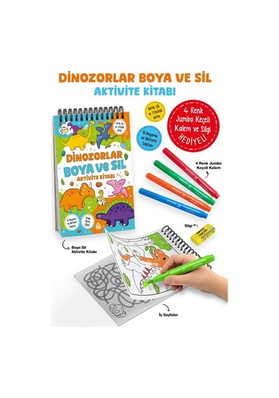 Dinozorlar / Boya Ve Sil Aktivite Kitabı / 3 Yaş +