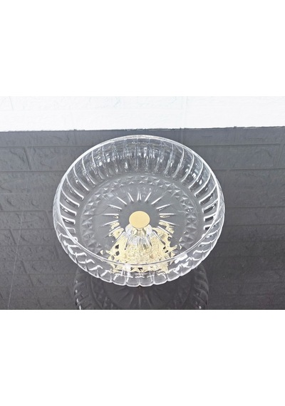 Lotus Kristal 24 Cm Kesme Dekor Gold Döküm Ayak Salata Kasesi Cam Sunumluk & Salata Kase Naturel