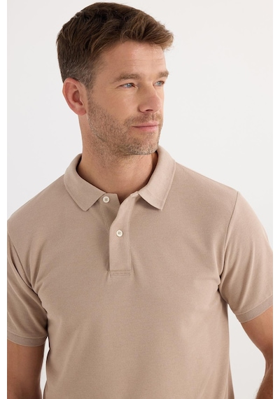 Tudors Erkek Slim Fit Dar Kesim Pamuklu Yumuşak Dokulu Serin Tutan Kumaş Düz Pike Bej Polo Yaka Tişört-33711 Bej