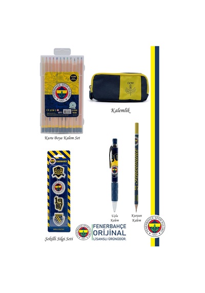 Fenerbahçe Orijinal Lisanslı Kalem Kalemlik Kuru Boya Silgi Hediyelik Set Lacivert 004 Lacivert