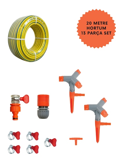 Bahçe Sulama Mega Set 13 Parça - 20 Metre 1/2" Hortum İle Tam Takım Gönderilecek