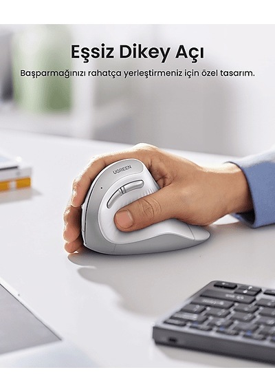 Ugreen Bt 5.0+2.4g 6 Düğmeli 1000/1600/2000/4000 Dpı 45759 Dikey Ergonomik Fare Kablosuz