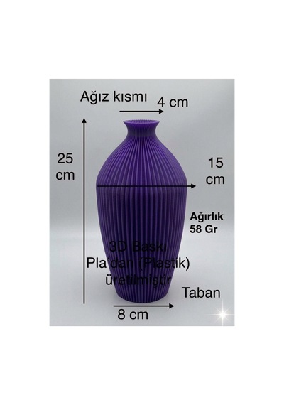 Modern Dekoratif Vazo - 3d Baskı Tasarım Obje - Salon Ve Ofis İçin Estetik Biblo - 25 Yükseklik Cm Mor