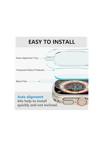 Apple Watch Ultra 49mm Uyumlu Kolay Kurulum Aparatlı Temperli Cam Ekran Koruyucu