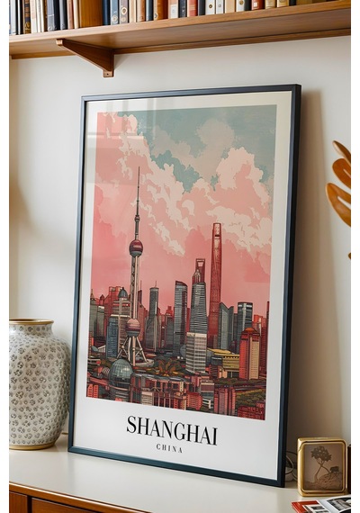 Shanghai China Vintage Seyahat Posteri Çerçeveli Tablo - Premium Pudong Silüeti Elit Duvar Dekoru Siyah Shanghai China Vintage Seyahat Posteri Çerçeveli Tablo - Premium Pudong Silüeti Elit Duvar Dekoru Siyah