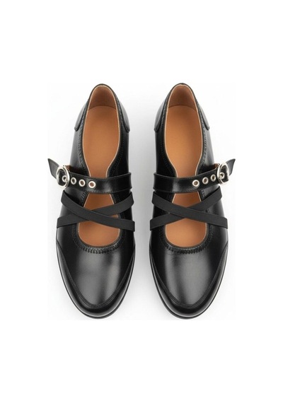 Ne&ve Shoes Siyah Rugan Çapraz Lastikli Tokalı Kadın Günlük Şık Ve Rahat Babet