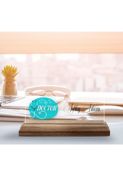 Bk Gift Kişiye Özel İsimli Doktor Temalı Ahşap Tabanlı Akrilik Masa İsimliği-6, Ofis Dekoru, Mesleki Hediye, Ofis Hediyeleri Kobitmeyen137893 Bk Gift