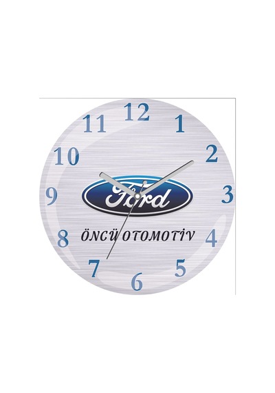 Firmaya Özel Ford Logolu Çap 30cm Sessiz Akar Bombeli Gerçek Cam Duvar Saati Siyah