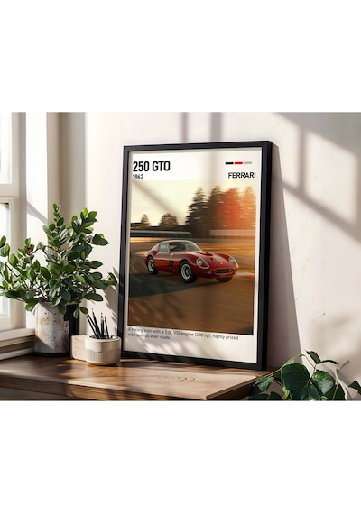 Ferrari 250 Gto Ahşap Çerçeveli Poster Tablo Dünyanın En Değerli Klasik Aracı