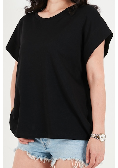Lela Pamuklu Rahat Kalıp Bisiklet Yaka T Shirt Bayan T Shirt 5866955 Siyah