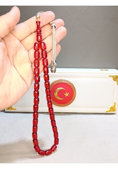 Ateş Kehribar Tesbih Usta Yapımı Ve İmzalı Kapsül Kesim