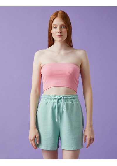 Koton Straplez Crop Atlet Fitilli Pembe 1yal38006ık Gül