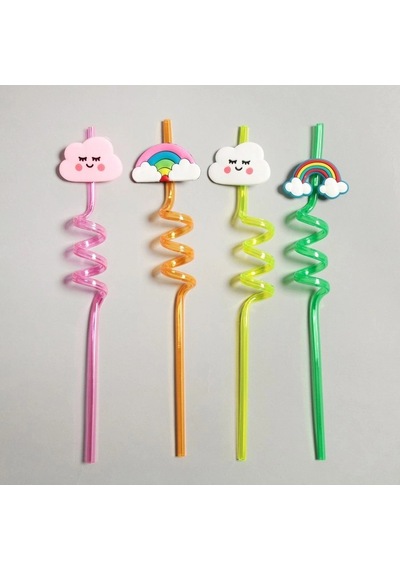 5 Parça Renkli Pipet Seti - Emojili Kokteyl- Çuk Pipeti Temizleme Fırçalı +0