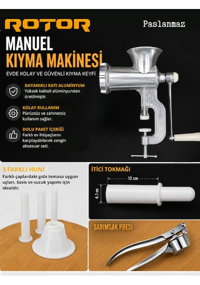 Elefant Tb-2a Manuel Et Kıyma Makinesi No 12 Katı Alüminyum