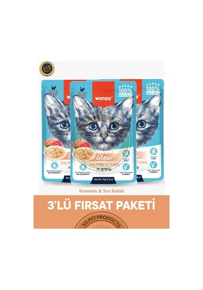 Wanpy Somon Ton Kedi Pouch 85 Gr X 3