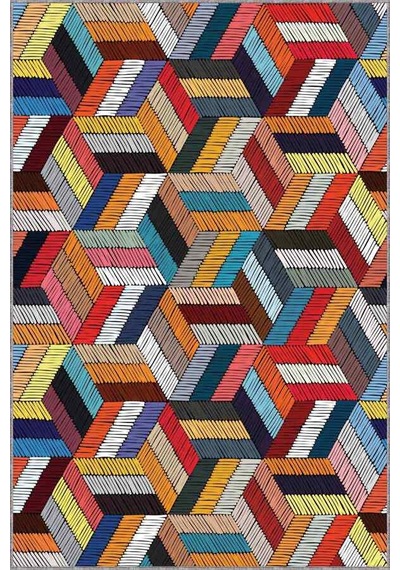 Çok Renkli Colorful Kaymaz Tabanlı Dekoratif Halı Rv257n11
