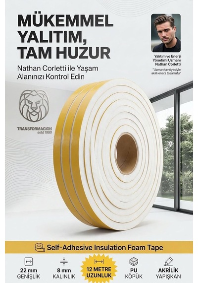 Tr 12 Metre Bölünebilir Kapı Pencere İzolasyon Süngeri 22x8 Mm Yapışkanlı Yalıtım Bandı 723807