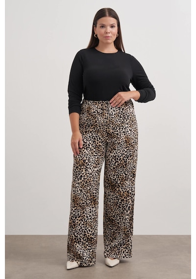 Myline Beli Lastikli Leopar Desenli Pantolon-2556 Kahverengi Myline Beli Lastikli Leopar Desenli Pantolon-2556 Kahverengi