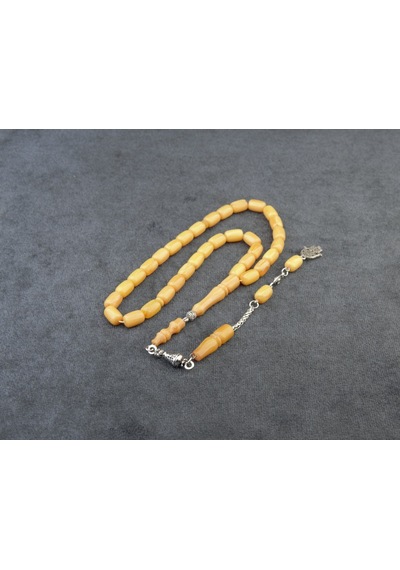 Burhan Sağlam Kapsül Kesim 12x8 Mm Sıkma Kehribar Alpaka Püsküllü Tesbih Bs2473613