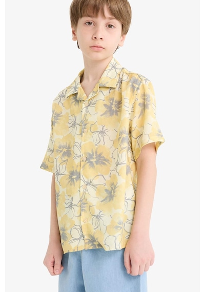 DeFacto Erkek Çocuk Oversize Geniş Kalıp Polo Yaka Desenli Viskon Kısa Kollu Gömlek F5671A825HSYL273