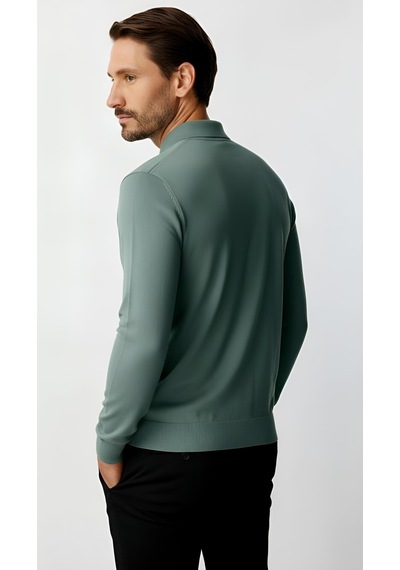 İgs Mint Yeşili Standart Fit Dar Kalıp Polo Yaka Düz Uzun Kollu Triko-21899 Mint Yeşili
