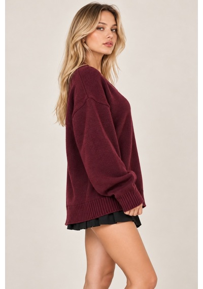 Cool Tarz Kadın V Yaka Oversize Triko Kazak Yumuşak Dokulu, Salaş Kesim, Standart Beden Bordo Bordo Cool Tarz Kadın V Yaka Oversize Triko Kazak Yumuşak Dokulu, Salaş Kesim, Standart Beden Bordo Bordo