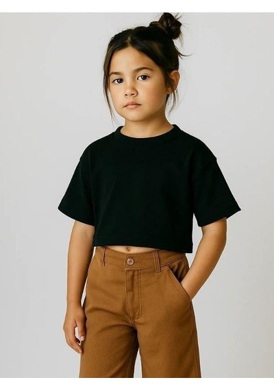 R.g Kız Çocuk Pamuklu Basic Crop T-shirt-15860 Siyah R.g Kız Çocuk Pamuklu Basic Crop T-shirt-15860 Siyah