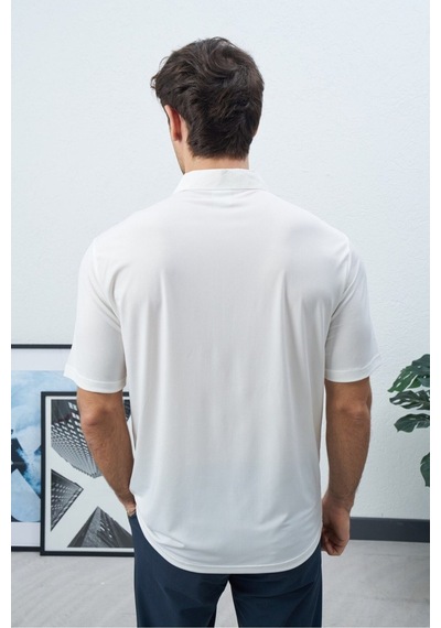 Baselco Polo Yakalı Fermuarlı Fresh Vizkon T-shirt - Tiril Tiril Esnek Beyaz