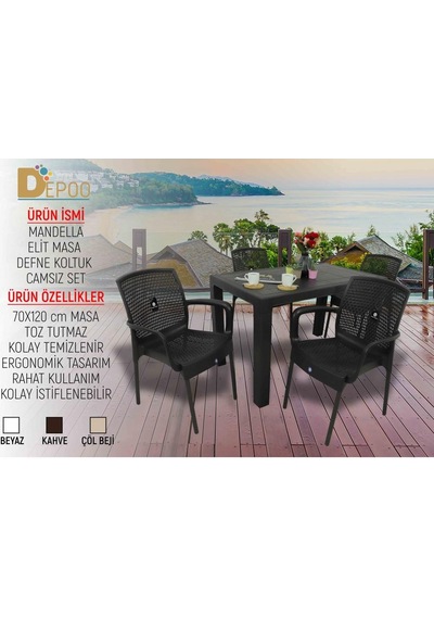 Mandella Elit 70x120 4 Kişilik Defne Koltuk Masa Takımı Eko Kahve Mandella Elit 70x120 4 Kişilik Defne Koltuk Masa Takımı Eko Kahve