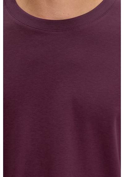 Tudors Unisex Relax Fit Rahat Kesim %100 Pamuk Uzun Kollu Bisiklet Yaka Bordo Basic Tişört-51285