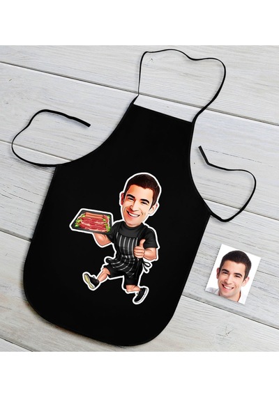 Kişiye Özel Bay Chef Karikatürlü Siyah Mutfak Önlüğü-2