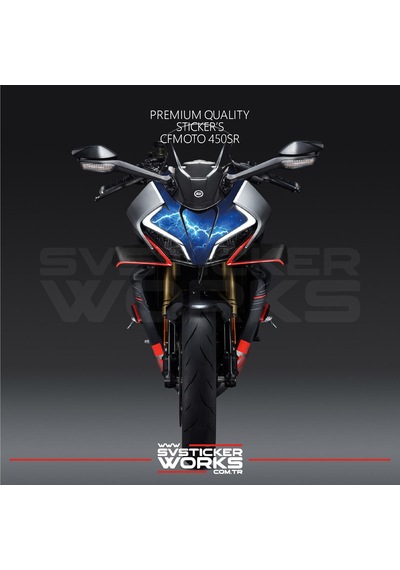 Cfmoto 450sr Sticker Ön Kafa Kaplama Modeli Hazır Kit Mavi Şimşek Desen Kaplama Mavi