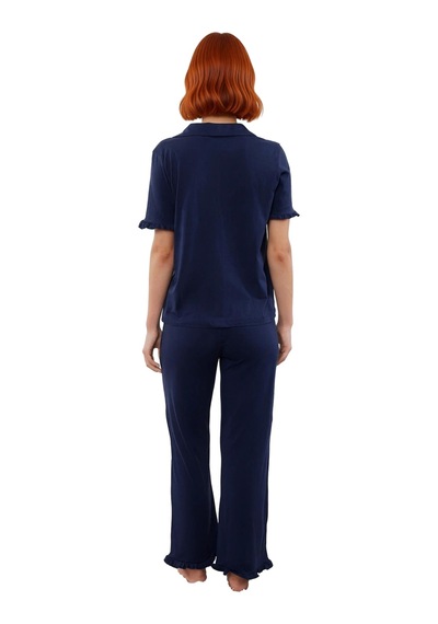 Ersefa Kadın Boru Paça Pijama Altı Ve Gömlek Takımı Fonksiyonel Dayanıkl Indigo