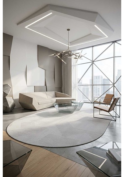 Geometrik Abstract Desenli Prato İpeksi Lüks Viskon Oval Halı Pr03 Gri Krem-gri