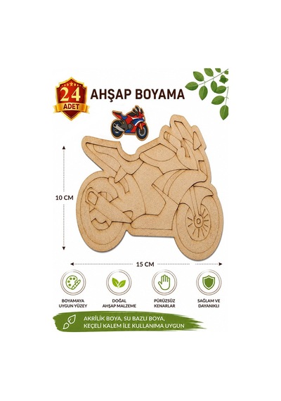 Ahşap Boyama Motorsiklet 24 Adet 10x15cm Araba Boyama Figürü Etkinlik Çoçuk Gelişim Motor Beceri Kreş Anasınıfı
