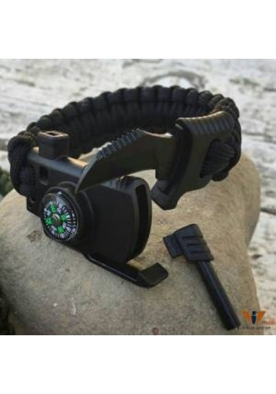 Kamp Bıçaklı Paracord Paraşüt İpi Survival Bileklik 5 Özellik 1 Arada 18 CM Çok Renkli