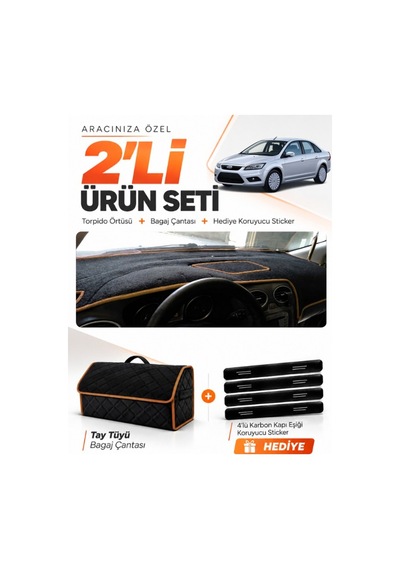 Ford Focus 2.5 Sedan Kapaklı 2008-2011 Uyumlu Torpido Örtüsü Tay Tüyü Çanta - Siyah Kahverengi