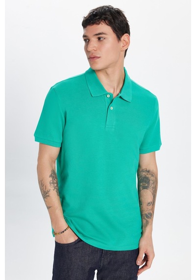 Tudors Erkek Slim Fit Dar Kesim Pamuk Yeşil Polo Yaka Tişört-32764 Y Yeşil