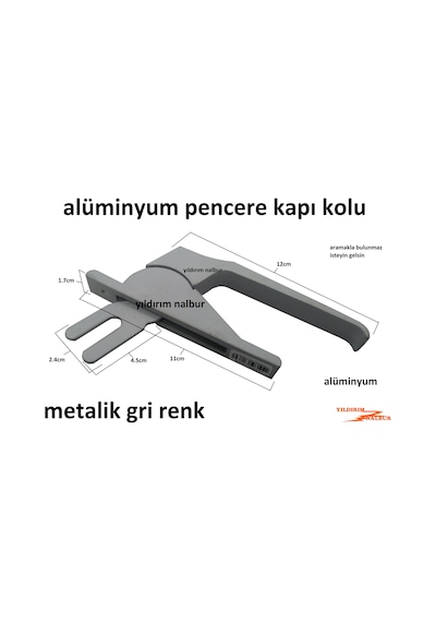 Alüminyum Pencere Kapı Kolu Kancalı Gri Renk Eski Tip Komple Meta
