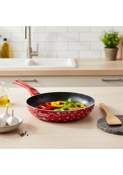Lotus 26 Cm Sevgililer Günü Özel Seri Kırmızı Kırçıl Granit Efektli Yapışmaz Kızartma Tavası Açık Bakır