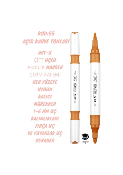 Art-x Çift Uçlu Akrilik Marker Çizim Kalemi Her Yüzeye Uygun Kalıcı Mürekkep 1-6 Mm Uç Kalınlıkları