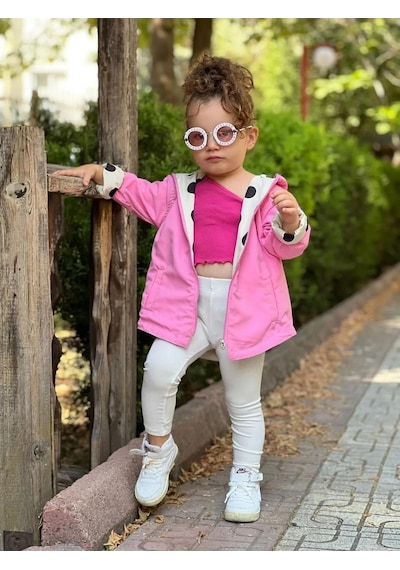 Modavals Kız Çocuk Puantiyeli Çift Taraflı Açık Krem&pembe Yağmurluk 489756231 Pembe