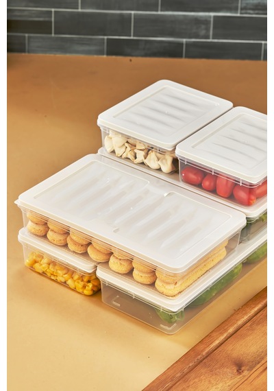 Multi Box 6 Parça 3 Farklı Boy Saklama Kabı Seti - Dondurucu & Mikrodalga Uyumlu Krem