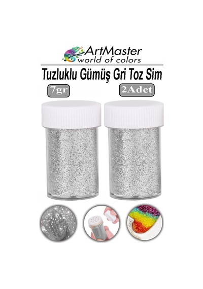 Toz Sim Gümüş Gri 2 Adet 7 Gr Tuzluklu Etkinlik Ders Okul Slime Dekorasyon Renkli Toz Sim Dekor Süsleme