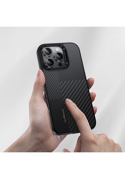 Apple Uyumlu iPhone 16 Pro Max Kılıf Karbon Fiber M-safe Kamera Butonlu Benks Hybrid Armorpro Montage Kevlar Siya Siyah