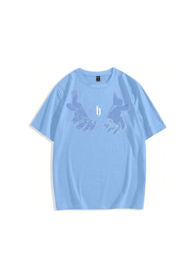 Erkek El Baskı Oversize Bebe Mavi Baskılı T-shirt - Bisiklet Yaka Kısa Kol Rahat Kalıp Tişört Bebe Mavi Erkek El Baskı Oversize Bebe Mavi Baskılı T-shirt - Bisiklet Yaka Kısa Kol Rahat Kalıp Tişört Bebe Mavi