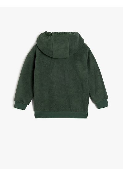 Koton Kapşonlu Fermuar Kapamalı Uzun Kollu Polar Sweatshirt Yeşil 5wmb10436tk Yeşil